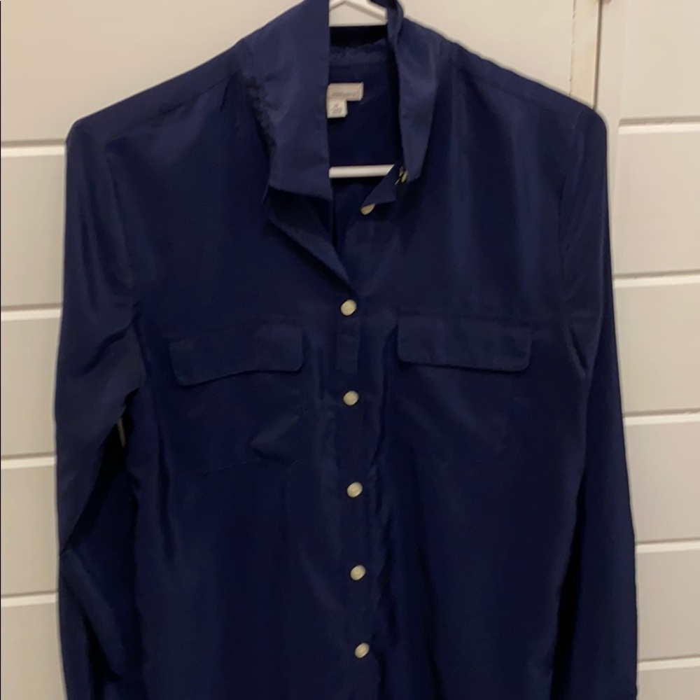 Gap Button Down Blouse Navy Blue - image 3